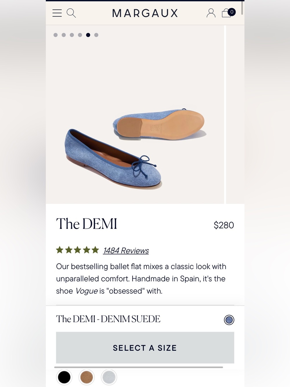 Margaux The Demi Ballet Flat - Denim Blue suede. Size 39. US 8.5 Medium - Picture 2 of 9